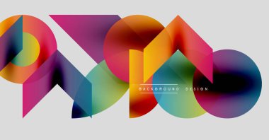 Soyut geometrik şekiller örtüşüyor, canlı renk eğimleri yaratıyor. Modern tasarım elementleri, arka planlar için uygun dinamik bileşim önerir.