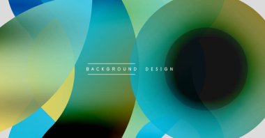 Soyut renkli şekiller örtüşür, dinamik görsel efekt yaratır. Gradyan renkler düzgün bir şekilde harmanlanarak modern arkaplan tasarımı oluşturur.