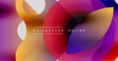 Soyut renkli şekiller örtüşür, dinamik görsel efekt yaratır. Arkaplanda grafikler, daireler, pürüzsüz geçişler var. Modern tasarım ögesi.