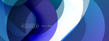 Soyut daireler örtüşüyor, dinamik mavi gradyan etki yaratıyor. Modern tasarım arka planlar, pankartlar, sunumlar için uygun.