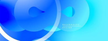 Soyut mavi arkaplan. Üst üste binen daireler akışkan şekiller yaratır, eğimler derinlik sunar. Dijital projeler için modern tasarım ögesi.