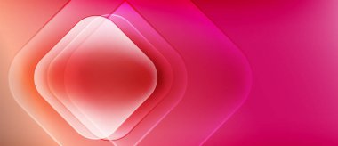 Soyut tasarım katmanlı kareler, gradyan renkler. Pembe, kırmızı renkler kompozisyona hakim. Yumuşak geçişler modern estetik yaratıyor.