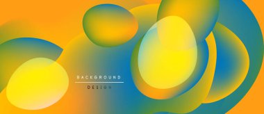 Soyut sıvı şekilleri örtüşür ve canlı renk değişimleri yaratır. Turuncu, sarı, mavi renkler kusursuz bir şekilde harmanlanır. Modern tasarım ögesi.