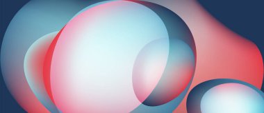 Soyut çemberler çakışıyor, yumuşak eğimler yaratıyor. Mavi, pembe, kırmızı renkler kusursuz bir şekilde harmanlanır. Minimalist tasarım akıcılığı ve sakinliği çağrıştırır..