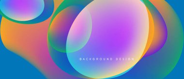 Soyut sıvı şekilleri örtüşür ve canlı renk değişimleri yaratır. Tasarımda maviler, portakallar, morlar, pürüzsüz geçişler yer alıyor. Modern estetik.