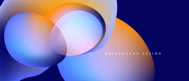 Soyut sıvı şekilleri örtüşür, canlı gradyanlar yaratır. Mavi, turuncu renkler dizaynın baskın rengidir. Hareketi ve derinliği gösterir. Modern arkaplan.
