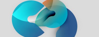 Soyut sıvı şekilleri üst üste binerek dinamik bileşim oluşturur. Mavi, turuncu renkler yumuşakça karışır, hareket ve derinlik gösterir. Minimalist tasarım.