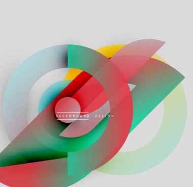 Soyut renkli katmanlar dinamik dairesel tasarım yaratır. Üst üste binen şekiller hareketi, derinliği, modern estetiği gösteriyor..