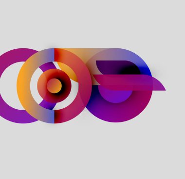 Soyut renkli çemberler dinamik görsel efektler yaratıyor. Gradyan renkler harmanlanarak modern tasarım elementini oluşturur. Yumuşak geçişler mevcut.