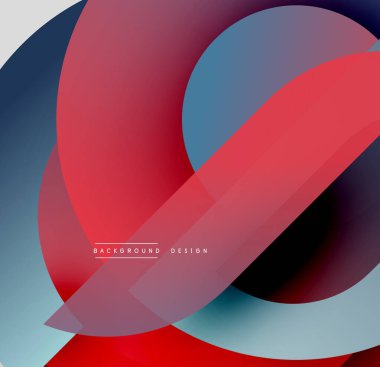 Üstüste binen şeffaf daireler içeren soyut bir kompozisyon. Kırmızı, mavi renkler dinamik görsel efekt yaratır. Modern tasarım ögesi.