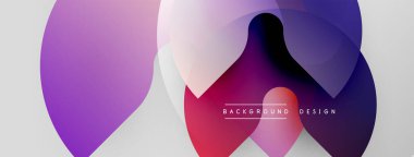 Soyut çakışan çemberler canlı bir değişim etkisi yaratır. Modern tasarım mor, pembe ve mavi renklere sahiptir. Minimalist kompozisyon.