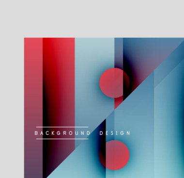 Soyut geometrik bileşim. Kırmızı, mavi gradyanlar dizaynın hakimi. Minimalist tarz, modern estetik, temiz çizgiler sunar.