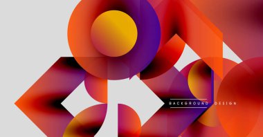 Soyut geometrik şekiller, canlı renklerin karışımı. Turuncu, mor, beyaz baskın kompozisyon. Modern tasarım elementleri dinamik görsel etki yaratır.