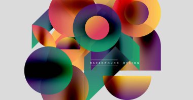 Soyut renkli şekiller örtüşür, dinamik görsel kompozisyon yaratır. Modern tasarım elementleri yaratıcılık, enerji, akıcılık.