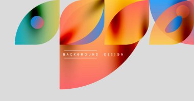 Soyut renkli şekiller çakışıyor. Gradyan renkler dinamik görsel efekt yaratır. Modern tasarım elementleri temiz estetik sunar.