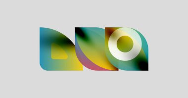 Soyut renkli şekiller örtüşür, dinamik görsel kompozisyon yaratır. Gradyan renkler harmanlanarak modern tasarım ögesini oluşturur.