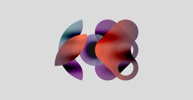 Soyut şekiller örtüşür, canlı renk karışımları yaratır. Yumuşak eğimler hareket, derinlik ve modern tasarım estetiğini akla getiriyor.