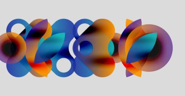 Üst üste binen renkli daireler içeren soyut bir kompozisyon. Gradyan renkler harmanlanır ve dinamik görsel doku oluşturur. Modern tasarım ögesi.