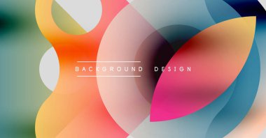Soyut renkli şekiller çakışıyor. Gradyan renkler modern görsel etki yaratır. Arkaplan tasarım elemanları dinamik bileşim sunar.