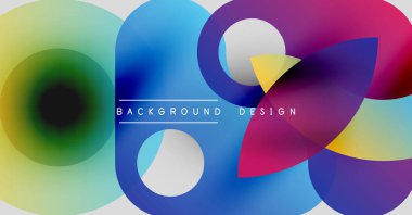 Soyut renkli şekiller çakışıyor. Gradyan renkler harmanlanarak, dinamik görsel efekt yaratır. Arka planlar için modern tasarım ögesi.