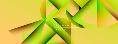 Soyut geometrik şekiller örtüşür, parlak sarı ve yeşil renkler yaratır. Modern tasarım dinamik enerji ve görsel ilgi öneriyor.