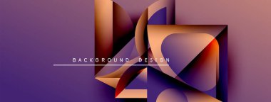 Soyut geometrik şekiller örtüşüyor, canlı mor, turuncu renkler yaratıyor. Metin, merkez formların altında arkaplan tasarımı okuyor. Modern görsel.