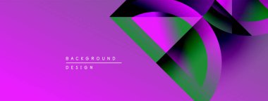 Soyut geometrik şekiller örtüşüyor, canlı mor ve yeşil renkler yaratıyor. Modern tasarım elementleri dinamik görsel deneyim önerir.