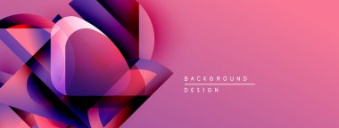 Soyut geometrik şekiller örtüşüyor, canlı pembe, mor renkler yaratıyor. Arkaplan ve sunumlar için modern tasarım ögesi.