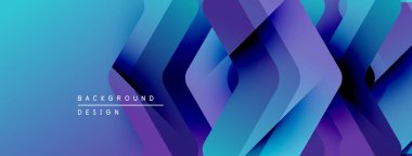 Soyut geometrik arkaplan. Mavi, mor renkler dinamik katmanlı şekiller yaratır. Dijital projeler için modern tasarım ögesi.