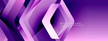 Soyut mor geometrik katmanlar dinamik arkaplan oluşturur. Modern tasarım üst üste binen şekiller, gradyanlar, parlak görseller.