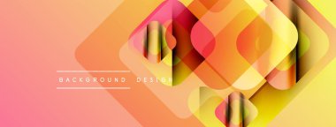 Soyut geometrik şekiller örtüşüyor, canlı turuncu ve sarı renkler yaratıyor. Metin, katmanların altındaki arkaplan dizaynını okur. Modern, dinamik görsel.
