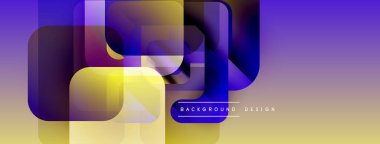 Soyut geometrik şekiller örtüşür, canlı bir değişim etkisi yaratır. Sarı, mor renkler tasarımda baskın. Modern arkaplan dokusu.