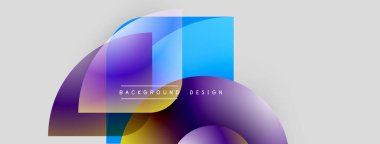 Soyut renkli şekiller örtüşür, dinamik görsel efekt yaratır. Modern tasarım elementleri yaratıcılığı, yeniliği önerir. Arkaplan eğimli renkler içerir.