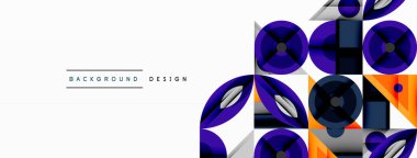 Soyut geometrik desen. Mavi, turuncu, beyaz şekiller modern tasarım yaratır. Minimalist tarz, temiz çizgiler, dinamik kompozisyon.