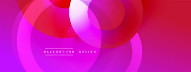 Soyut, enerjik bir arkaplan. Üst üste binen daireler dinamik görsel efekt yaratır. Pembe, kırmızı, mor renkler kompozisyona hakim. Modern tasarım ögesi.