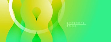 Soyut eğim arkaplanı. Sarı, yeşil renkler düzgün bir şekilde harmanlanır. Dairesel şekiller, dinamik görsel efektler yaratır. Modern tasarım ögesi.