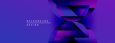 Soyut mor tasarım katmanlı geometrik şekiller içerir. Renkler derinlik yaratır, modern estetik. Metin arkaplan tasarımı okur.
