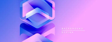 Soyut geometrik şekiller mor, mavi renkleri harmanlarlar. Gradyan arka plan modern görsel etki yaratır. Minimalist tasarım dijital projelere uygun.
