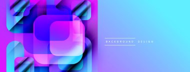 Soyut geometrik şekiller örtüşür, parlak mavi ve mor renkler yaratır. Arkaplan ve sunumlar için modern tasarım ögesi.