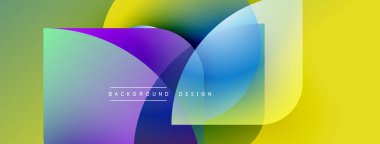 Soyut renkli şekiller çakışıyor. Gradyan renkler harmanlanarak, dinamik görsel efekt yaratır. Modern tasarım ögeleri pürüzsüz geçişler sunar.