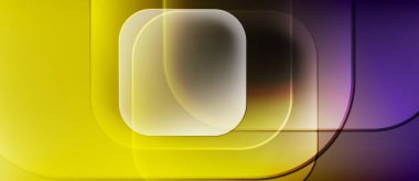 Soyut kompozisyon. Sarı, mor renkler karışır. Yuvarlak dikdörtgenler üst üste biniyor. Yumuşak eğimler ve modern tasarım yaratıyor. Minimalist estetik.