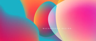 Soyut renkli arkaplan. Üst üste binen şekiller canlı gradyanlar yaratır, pembeler, portakallar, maviler. Modern tasarım ögesi.