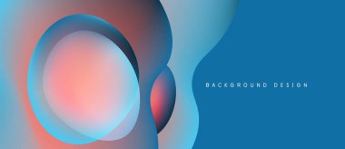 Soyut arkaplan özellikleri üst üste binen daireler, gradyanlar. Mavi, pembe renkler modern görsel efektler yaratır. Basit metin arkaplan tasarımı okur.