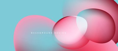 Soyut dizayn özellikleri üst üste binen daireler, pembe renkler açık mavi gradyanlarla harmanlanmış. Minimalist estetik modern görsel etki yaratır.