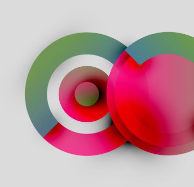 Soyut renkli daireler çakışıyor ve sonsuzluk sembolü oluşturuyor. Yumuşak eğimler, modern tasarım, basit şekiller, görsel uyum..