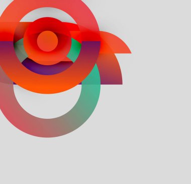 Soyut renkli daireler çakışıyor, dinamik görsel efekt yaratıyor. Gradyan renkler harmanlanarak modern tasarım ögesini oluşturur.