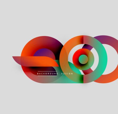 Soyut renkli örtüşen şekiller dinamik bileşim oluşturur. Modern tasarım öğeleri hareket, enerji, görsel ilgi.