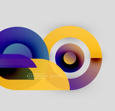 Soyut renkli şekiller çakışıyor. Gradyan renkler dinamik görsel efekt yaratır. Modern tasarım öğeleri yaratıcılığı ve yeniliği önerir.
