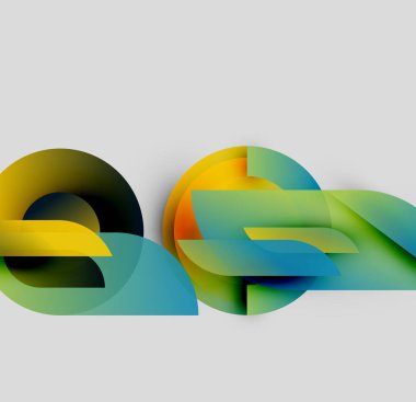 Soyut renkli şekiller örtüşür, dinamik bileşim yaratır. Gradyanlar sarı, mavi ve yeşil renkleri harmanlarlar. Açık gri arkaplanda minimalist tasarım.