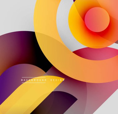 Soyut renkli şekiller örtüşür, dinamik bileşim yaratır. Gradyan renkler düzgün bir şekilde harmanlanarak modern estetik sunuyor..